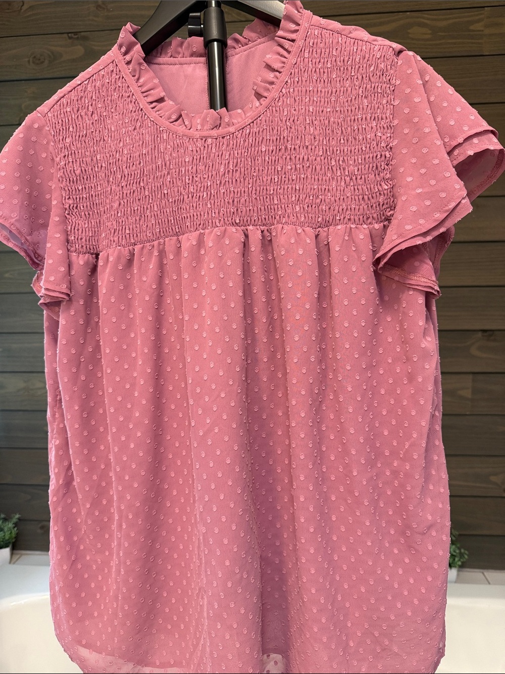 Smocked Ruffle Sleeve Pink Women’s Blouse